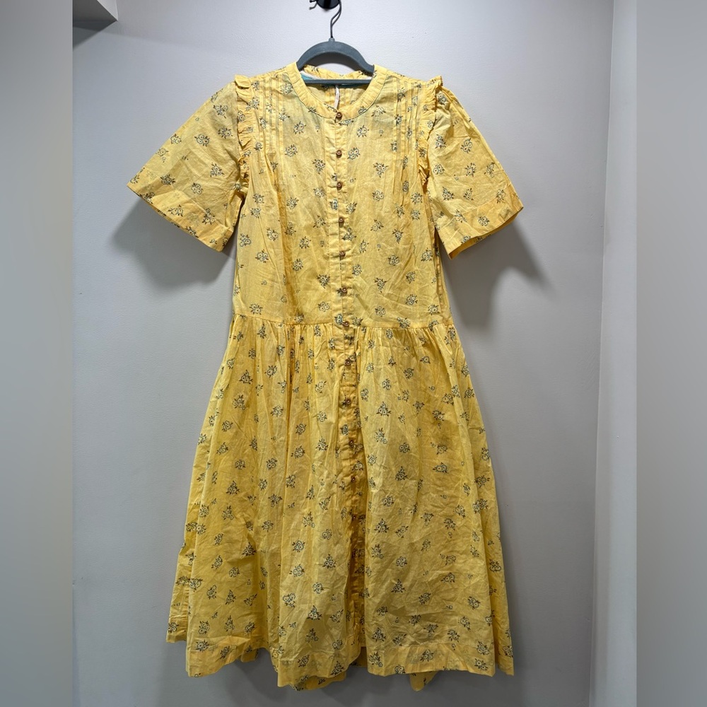 Free People Yellow Floral Midi Dress